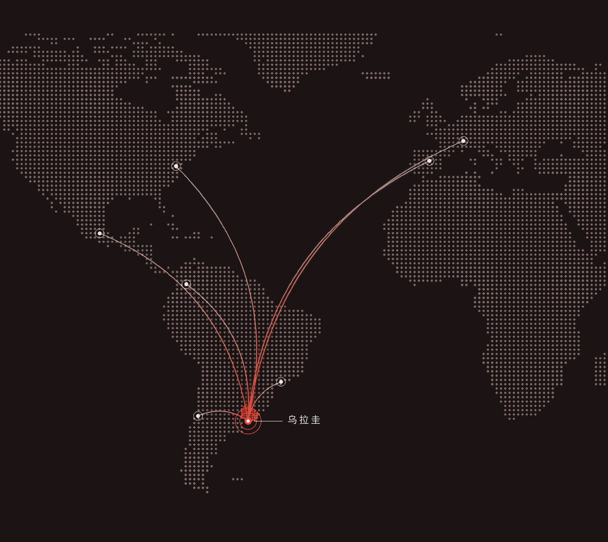 世界地图：从乌拉圭连接美洲和欧洲，办理国际商标注册